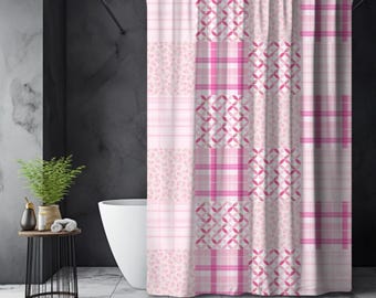 Pink Coquette Patchwork Shower Curtain, Soft Girl Aesthetic Decor, Pink Floral Shower Curtain, Preppy Home Decor, Girly Bathroom Decor