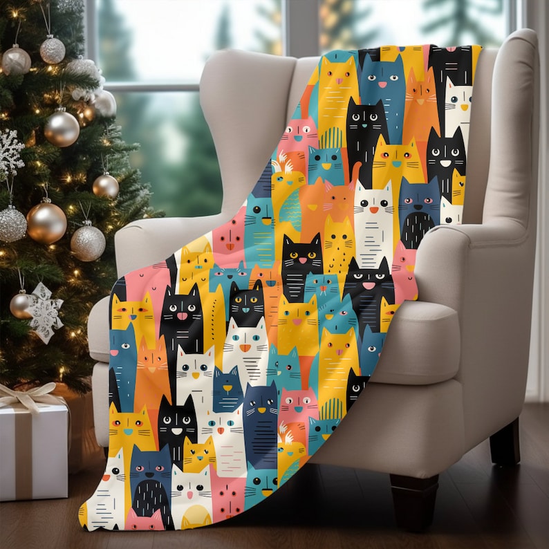Colorful Cat Throw Blanket, Velveteen Cat Throw Blanket, Elective Home