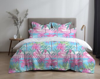 Preppy Palm Tree Duvet, Coastal Duvet Cover, Tropical Duvet Cover, Twin XL Duvet Cover, Pastel Duvet Cover, Preppy Duvet, Teen Room Decor