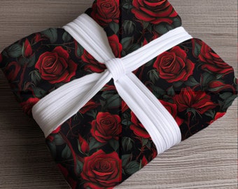 Dark Romantic Red Rose Plush Fleece Throw Blanket