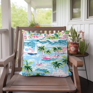 Preppy Throw Pillow, Beachy Throw Pillow, Sailboat Print Throw Pillow, Summer Throw Pillow, Bedroom Decor, Teen Bedding, Beachy Decor
