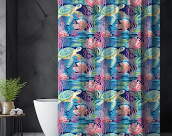 Adretter Küsten Duschvorhang, Schildkröte Duschvorhang, Beachy Badezimmer, Sommer Wohnkultur, Strand Duschvorhang, niedlicher Duschvorhang