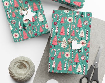 Mintgroen en roze kerstcadeaupapier, patroon van zoete pepermunt
