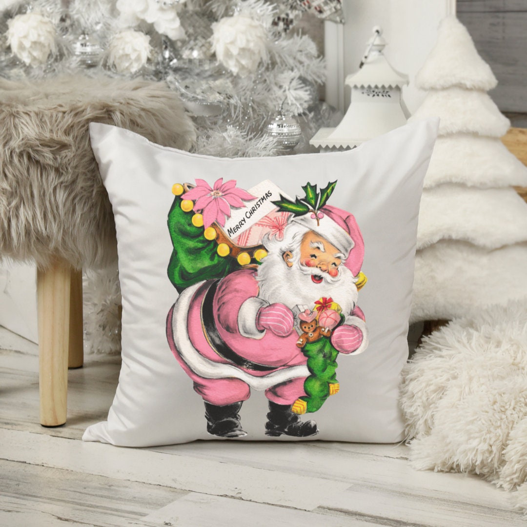 Custom - Santa - Pink & Red Candy Christmas Pillow