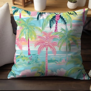 Preppy  Palm Throw Pillow, Coastal Throw Pillow, Preppy Throw Pillow, Tropical Room Decor, Preppy Bedroom Decor, Teen Bedding, Teen Bedroom