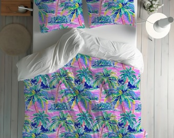 Preppy Palm Print Duvet Cover, Beach Vibes Duvet Cover, Twin XL Duvet Cover, Cute Duvet Cover, Coastal Duvet Cover, Preppy Duvet Cover