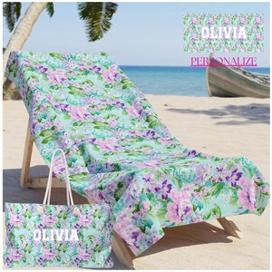 Preppy Pastel Floral Beach Towel, Aqua and Lavender Beach Towel, Spring Break Beach Towel, Custom Beach Towel, Summer Beach Towel