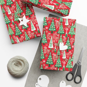 Red Retro Christmas Wrapping Paper, Festive Wrapping Paper, Red Christmas Wrapping Paper, Vintage Christmas Gift Paper, Gift Wrapping Rolls
