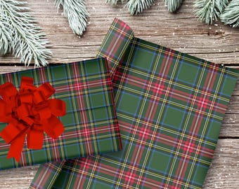 Traditioneel groen geruit kerstinpakpapier, groen cadeaupapier voor de feestdagen, groen geruit inpakpapier, inpakpapier voor de feestdagen, rustieke cadeaupapier