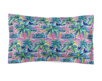 Preppy Palm Print Pillow Shams, Tropical Pillow Shams, Coastal Home Decor, Coastal Bedding, Tropical Pillow Shams, Preppy Bedding, Teen Room