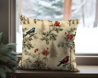 Vintage Vibes Cardinal Weihnachten Dekokissen, Dekorative Vögel Dekokissen, Winter Wohndeko, Winter Dekokissen, Kardinalkissen
