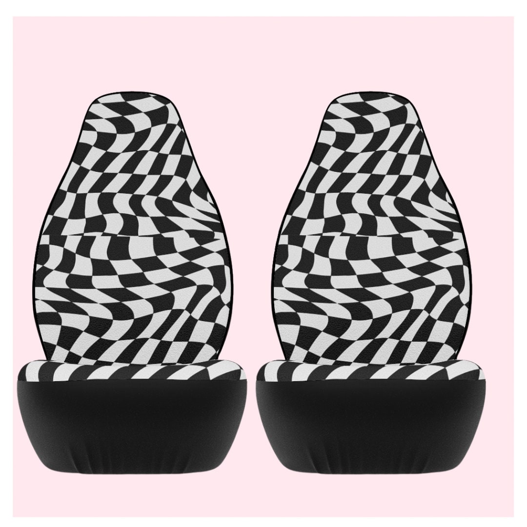 Retro Checkerboard Print Seat Covers, 90s Retro Seat Covers, Custom