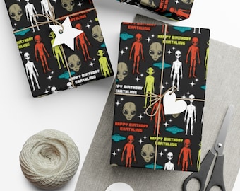 Alien Birthday Wrapping Paper, Sci-Fi Party Gift Wrap