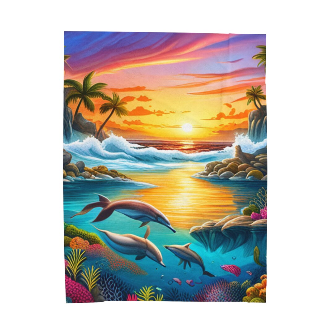 Dolphin Theme Throw Blanket Ocean Theme Throw Blanket Ocean Etsy
