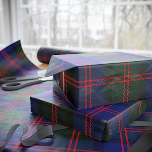 Traditional Plaid Christmas Wrapping Paper, Blue Holiday Gift Paper, Blue Plaid Wrapping Paper, Holiday Gift Wrap, Rustic Gift Wrap