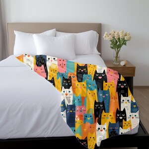 Colorful Cat Throw Blanket, Velveteen Cat Throw Blanket, Elective Home Decor, Cat Lover Blanket, Cute Cat Blanket, Artsy Cat Blanket