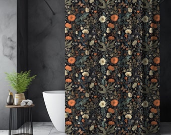 Cottagecore Shower Curtain, Botanical Shower Curtain, Butterfly Shower Curtain, Dark Shower Curtain, Moody Shower Curtain, Fall bath decor