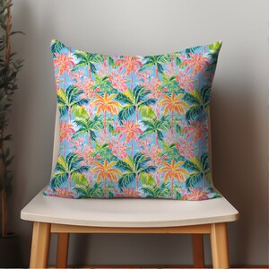 Preppy Coastal Throw Pillow, Preppy Throw Pillow, Palm Print Throw Pillow, Summer Throw Pillow, Bedroom Decor, Teen Bedding, Beachy Decor