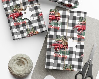 Buffalo Plaid Wrapping Paper, Farm Truck Wrapping Paper, Farmhouse Christmas Wrapping Paper, Black and White Wrapping Paper, Christmas Paper