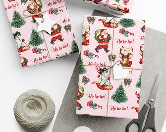 Rosa Retro Geschenkpapier, Rosa Vintage Weihnachtsgeschenkpapier, Mid Century Geschenkpapier, Vintage Weihnachtsgeschenkpapier