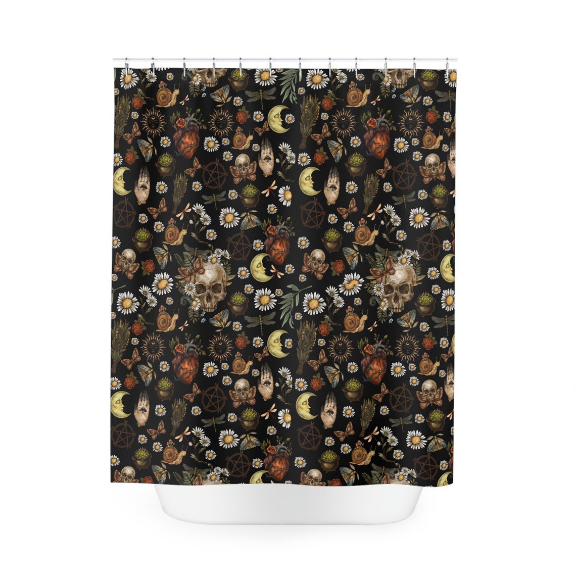 Dark Cottagecore Shower Curtain Black Shower Curtain Skull Etsy