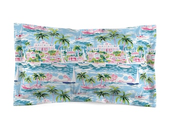 Preppy Coastal Pillow Sham, Coastal Bedding, Blue Pillow Shams, Beachy Home Decor, Summer decor, Nautical bedding, Sailboat Bedding