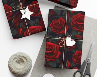 Gothic Red Roses Wrapping Paper, Valentine's Day Gift Wrap