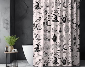 Pink Mystical Shower Curtain, Celestial Shower Curtain, Witchy Home Decor, Mystical Shower Curtain, Boho Shower Curtain, Boho Bathroom Decor