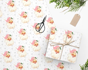 Retro Pink Santa Claus Wrapping Paper, Christmas Wrapping Paper, Pink Christmas Wrapping Paper, Retro Christmas Wrapping Paper, Mid century