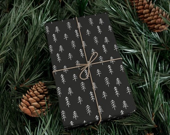 Schwarzes Weihnachtsgeschenkpapier, Skandinavisches Weihnachtsgeschenkpapier, Minimalistisches Geschenkpapier, Schwarzweißes Weihnachtspapier