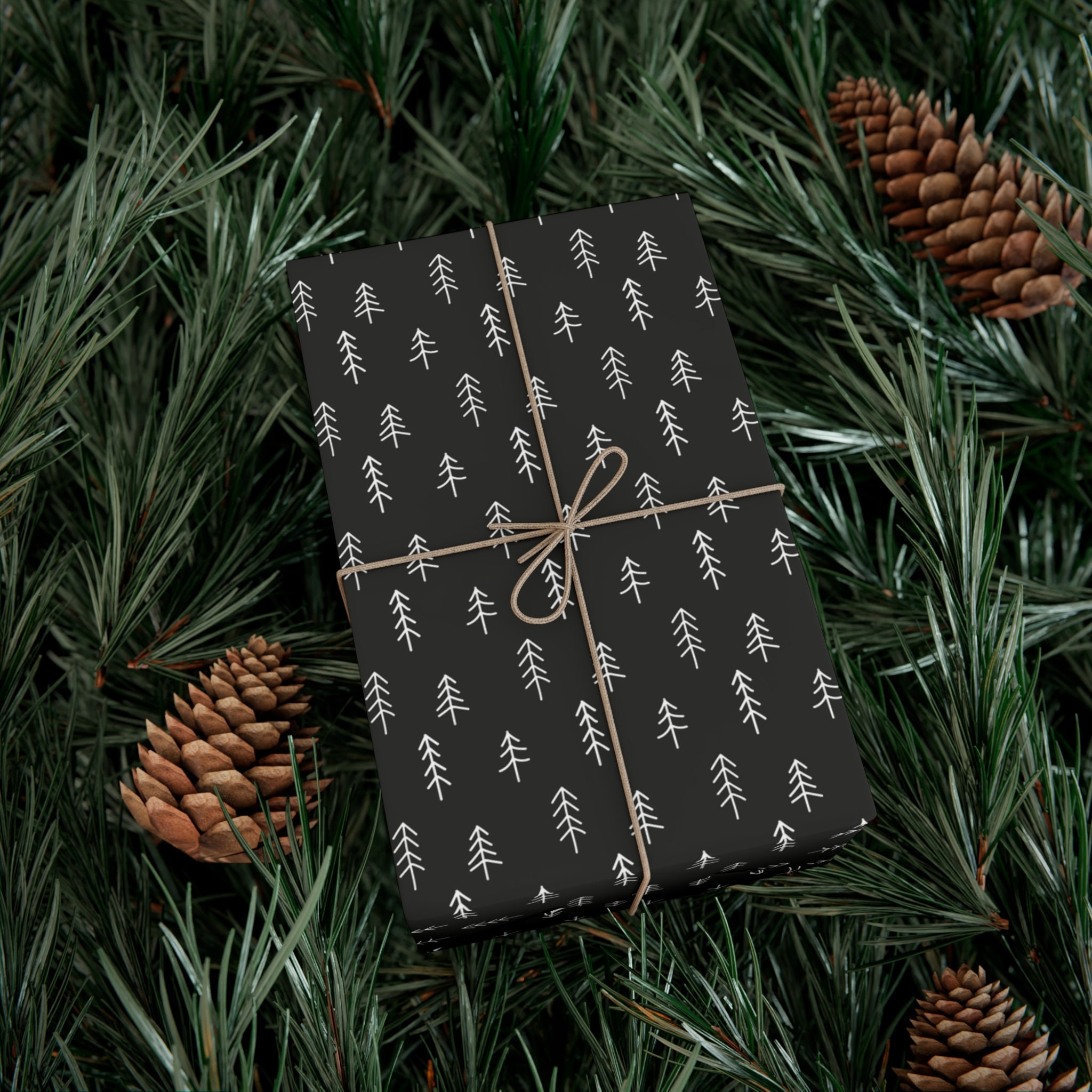 Black Christmas Wrapping Paper, Scandinavian Christmas Wrapping