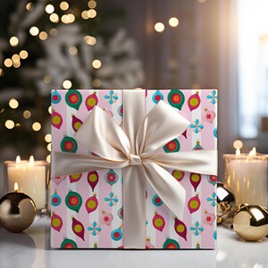 Pink Retro Mid-Century Christmas Wrapping Paper, Pink Wrapping Paper for Christmas, Cute Retro Holiday Wrapping Paper, Custom Wrapping Paper