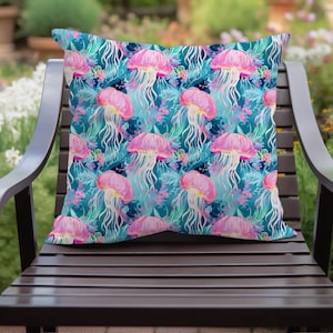 Preppy Coastal Throw Pillow, Preppy Throw Pillow, Jellyfish Throw Pillow, Summer Throw Pillow, Bedroom Decor, Teen Bedding, Beachy Decor