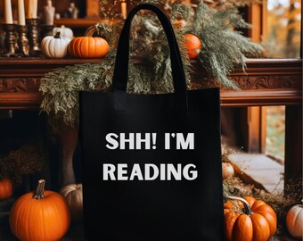 ¡Shhh! Estoy leyendo. Bolsa de lona negra. Regalo divertido para lectores.