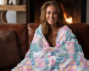 Preppy Gingerbread House Velveteen Throw Blanket, Christmas Gift