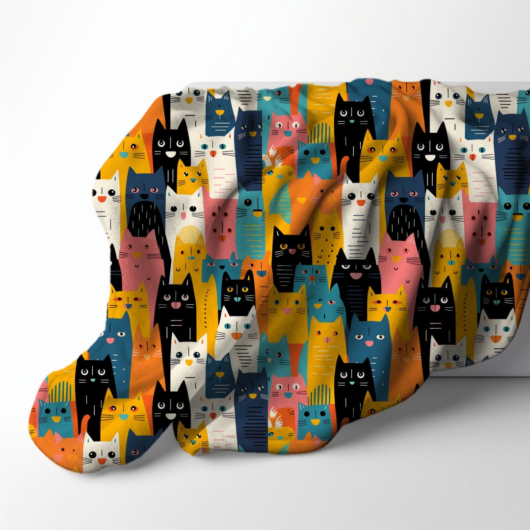 Colorful Cat Throw Blanket, Velveteen Cat Throw Blanket, Elective Home Decor, Cat Lover Blanket