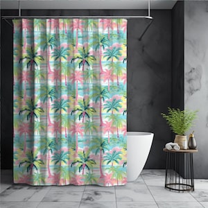Preppy Palm Tree Shower Curtain, Tropical Shower Curtain, Unique Shower Curtain, Coastal Bathroom Decor, Preppy Decor, Beach Shower Curtain