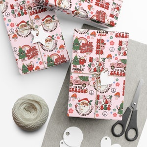 Pink Christmas Wrapping Paper, Retro Wrapping Paper, Groovy Wrapping Paper, Pastel Christmas, Hippie Vibes Christmas Wrapping Paper