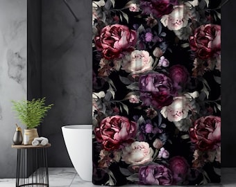 Dark Moody Romantic Vintage Rose Shower Curtain, Black Floral Bathroom Acessory, Romantic Gothic Decor, Fall Winter Cottagecore Style,