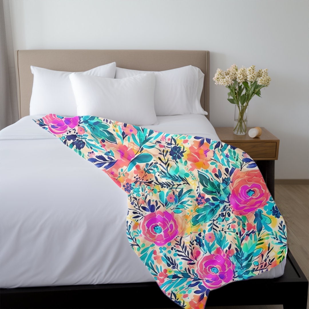 Pretty Spring Throw Blanket, Preppy Floral Throw Blanket, Bright Throw Blanket, Spring Throw
