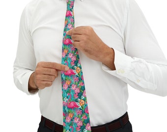 Tropische Flamingo Herren Krawatte, Herren Hawaiianische Krawatte, Flamingo Krawatte, Geschenk für Papa, Geschenk für Mann, Sommer Vibes Krawatte, Benutzerdefinierte Krawatte
