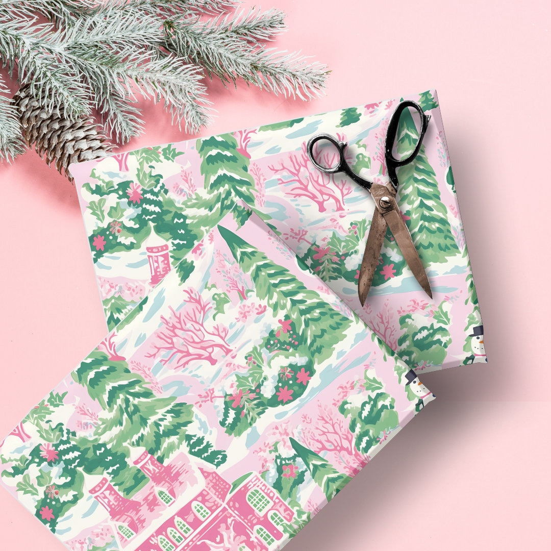 Preppy Christmas Wrapping Paper, Pink Christmas Wrapping Paper