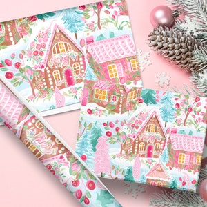 Candy Theme Wrapping Paper, Gingerbread House Wrapping Paper, Pink Christmas Wrapping Paper, Gingerbread Wrapping Paper, Gift Wrapping Paper