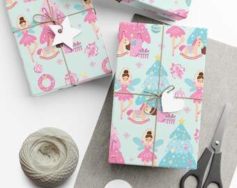Pretty Girly Ballerina Nutcracker Christmas Wrapping Paper, Wrapping Paper for little girl, Pastel Christmas Wrapping Paper Rolls