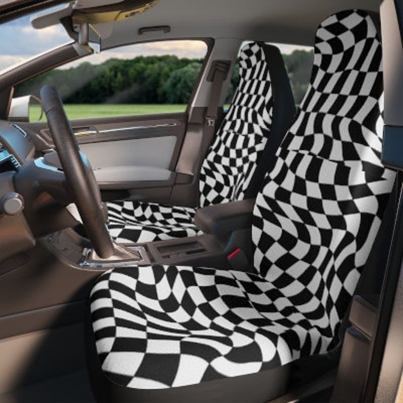 Retro Checkerboard Print Seat Covers, 90s Retro Seat Covers, Custom