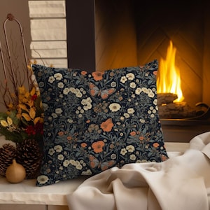 Dark Cottagecore Throw Pillow, Moody Room Decor, Moody Dorm Decor, Wildflower Throw Pillow, Dark Academia Room Decor, Butterfly Pillow