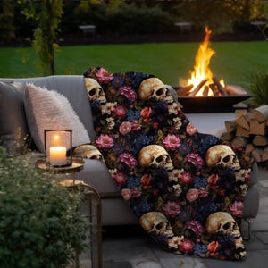 Dark Moody Aesthetic Blanket, Romantic Gothic Throw Blanket, Dark Autumn Throw Blanket, Gothic Throw Blanket, Skull Plush Blanket
