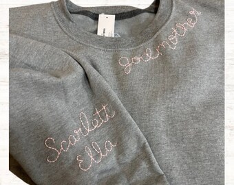 Personalized Sweatshirt with Kid Names on Sleeve, Mothers Day Gift, Birthday Gift for Mom, New Mom Gift, Grandma, Godmother