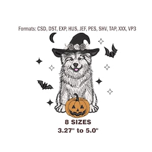 Halloween Embroidery Design, Witch Dog Embroidery Design, 8 sizes, halloween digital embroidery file, machine pattern, instant download