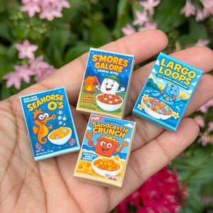 Summer Dollhouse Miniature Cereal Box 1:12 Scale Mini Food Beach Smores Camp Picnic Dollhouse Decor Funny Mini Cereal Props Kitchen